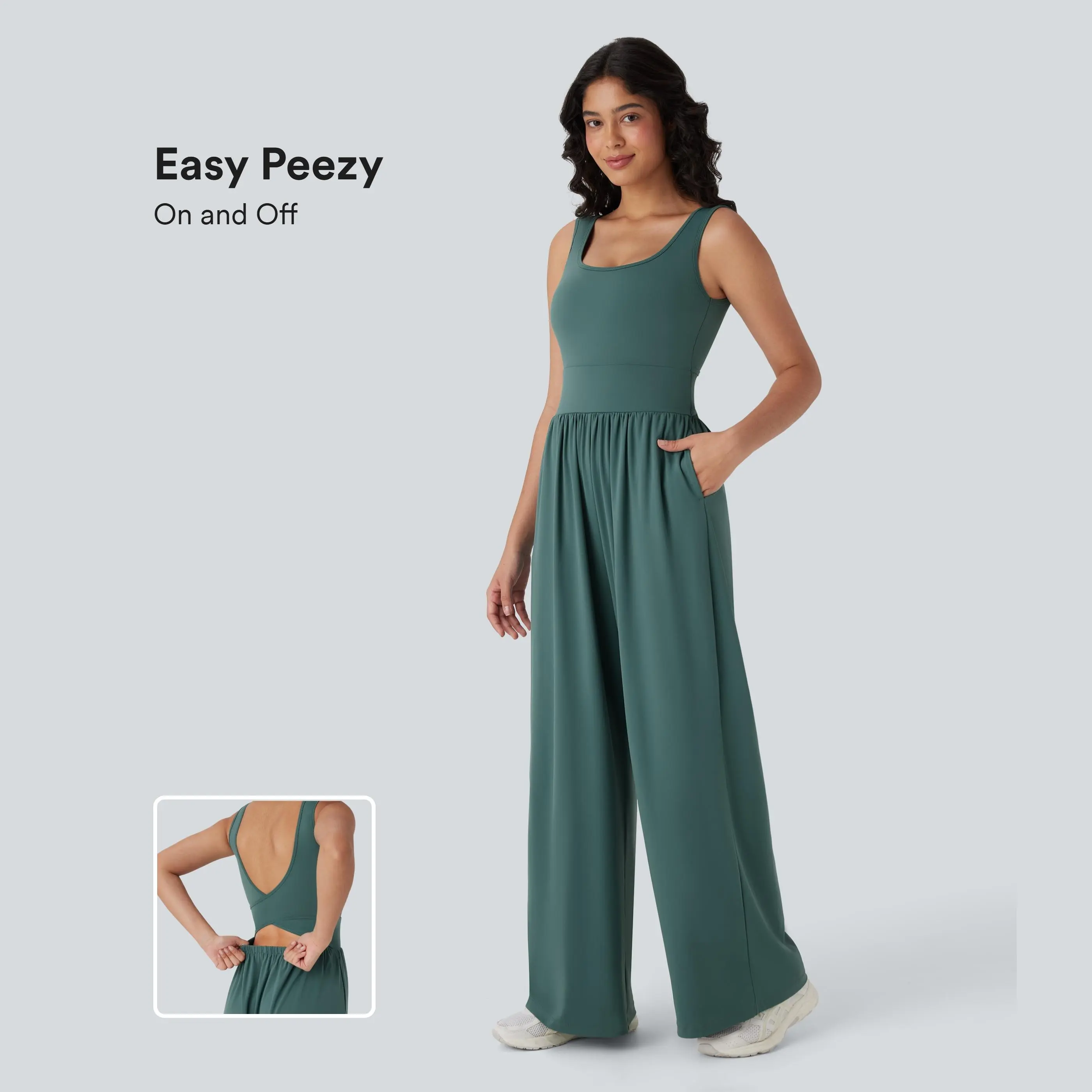 Halara Softlyzero Airy Crisscross Backless Wide Leg InstantCool Yoga Jumpsuit with Pockets-Easy Peezy
