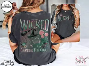 Vintage Wicked Movie 2 Sided Shirt, Wizard of Oz Fan Gift sweatshirt, Witch Pink and Green Tshirt, Pop Culture Graphic Wicked Musical Tee, Gift For Her