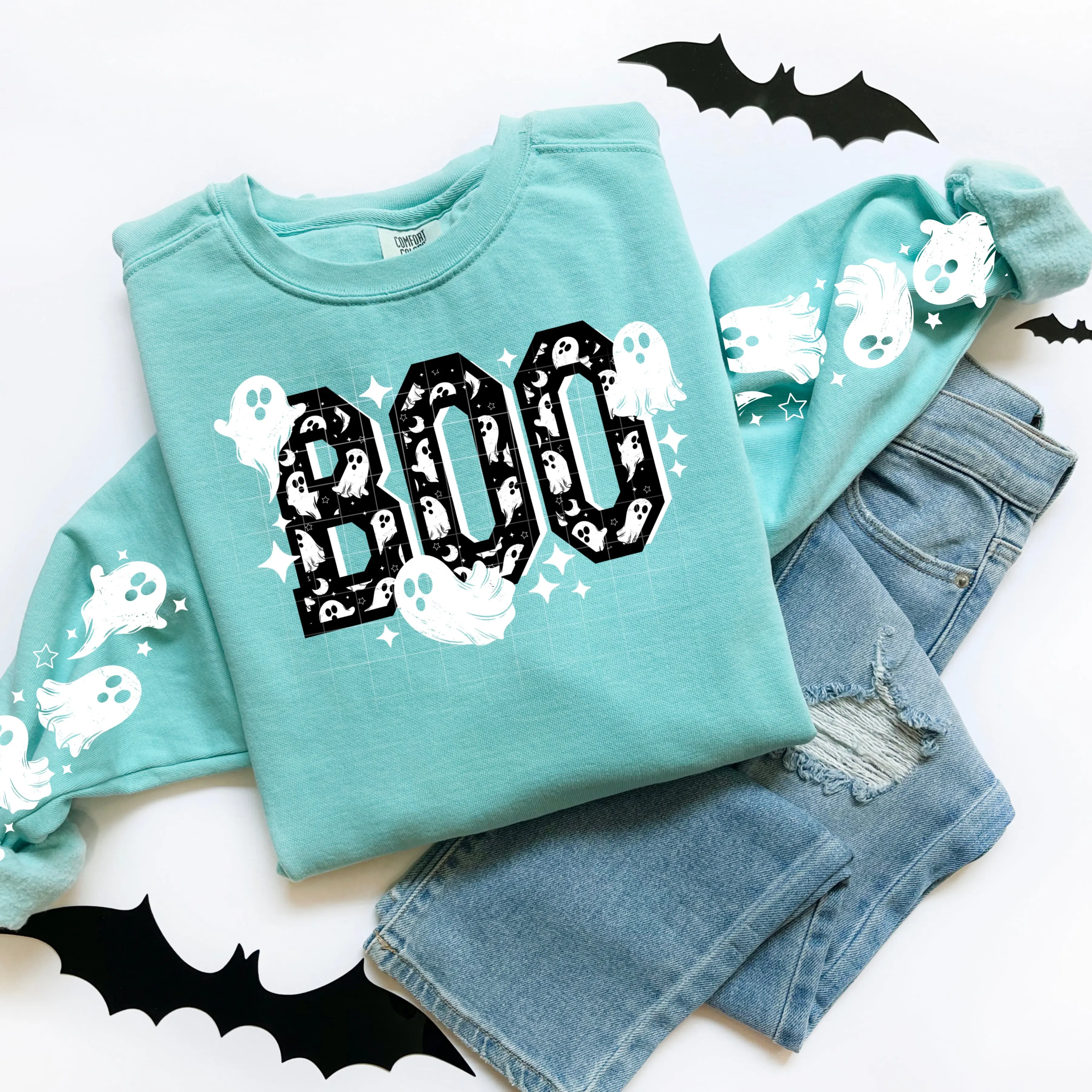 BOO Ghost Graphic Sweatshirt – Cute Spooky Season Halloween Pullover
