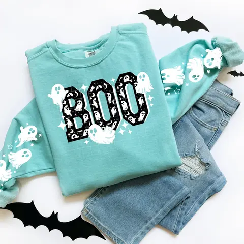 BOO Ghost Graphic Sweatshirt – Cute Spooky Season Halloween Pullover