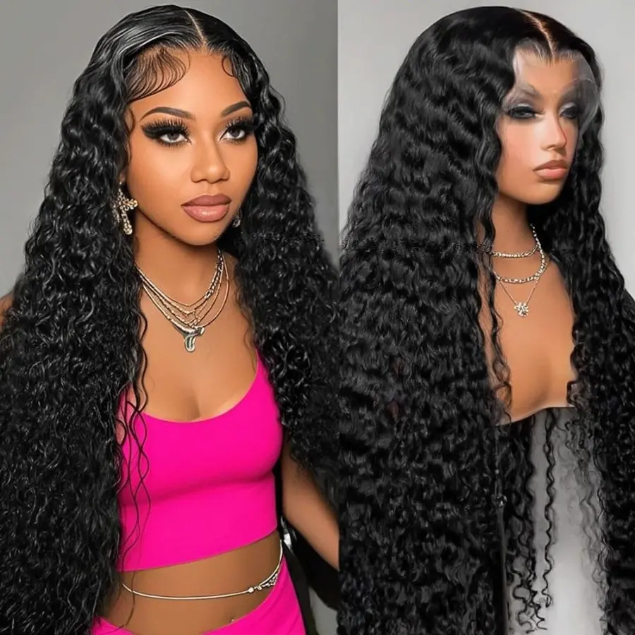 13x6 Curly Human Hair Wig 200% Density Deep Wave Lace Front Wigs Human Hair for Women Wet and Wavy HD Transparent Glueless Lace Frontal Wigs Human Hair Pre Plucked with Baby Hair Natural Black Color