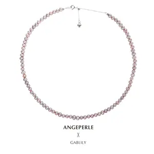 ANGEPERLE S925 Silver Freshwater Pearl, Purple Pearl, and Baby Pearl Necklace 4-5mm TSJCY565