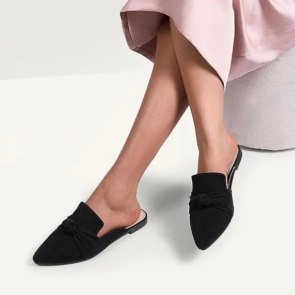 MUSSHOE Women's Pointed Toe Bow Knot Heeled Mules - Elegant Footwear, Slip-On Backless Shoes for Women, Low Heel Design for Easy Steps, Business Office Wear