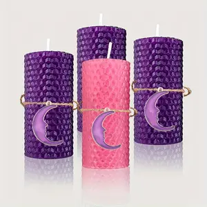 A set of four beeswax candles, one pink and three purple candles for Christmas, handmade beeswax candles, size 5x10 cm, holiday gift for home decoration