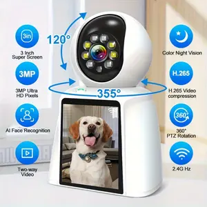 Pet Supplies XParkin WiFi Pet Camera with Video Call  3" Screen, 3MP HD, Two-Way Talk, Color Night Vision, AI Detection, Mobile App, Ideal for Indoor Pet Monitoring & Security