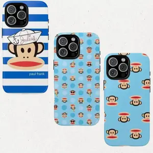 Retro Paul Frank Julius Monkey Blue Polka Dot Stripe Heavy Duty Tough Phone Case Shockproof Drop Protection Durable Hard Cover Aesthetic for iPhone 11 12 13 14 15 16 17 Pro Max Plus