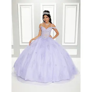 72522-X Lilac Quinceanera Dress with See-Thru Corset Spaghetti Straps Semi Train Embellished Sequins and Stones Fashionista Glamorous