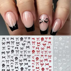 3 Sheets 3D Bowknot Nail Stickers, Adorable DIY Nail Art Decals Decorations, Various Ribbon Designs for Creative Manicure