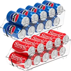 Clear Soda Can Organizer for Refrigerator - Stackable Beverage Can Dispenser Storage Rack for Fridge, Pantry