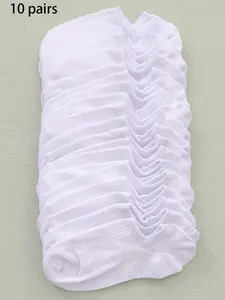 10 Pairs Women's Lady Solid Fitted Invisible Socks, Casual Moisture Wicking Anklets, Breathable Socks, Comfort Basic Women's Hosiery