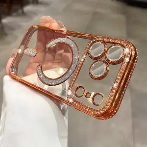 Luxury Diamond Magnetic Case for iPhone 17 16 15 14 13 Pro Max Plus | Bling Glitter Soft Cover for Women Girls