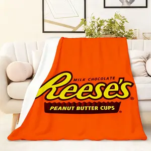 1PC Reeses Milk Chocolate Peanut Butter Cups Themed Blanket Soft Flannel Throw Blanket for Sofa Bed Couch Warm Cozy Lightweight Fleece Blanket Gift for Chocolate Lovers Home Decor All Season Use 50x6