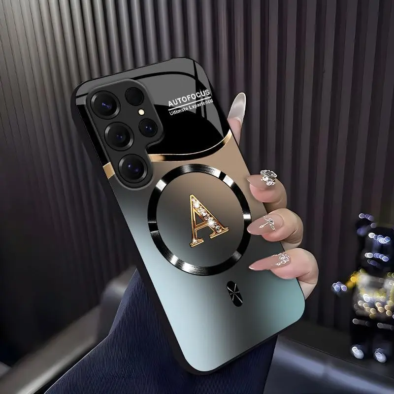 Suitable for [Galaxy S25 Ultra] high-end MagSafe phone case🥰, Features a magnetic attachment function Luxury Gradient Metallic Bling Rhinestone 26 Initial 952