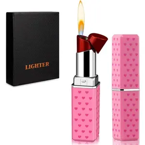 Cute Pink Lipstick Lighter, Soft Flame Refillable Butane Lighter, Novelty Unique Torch, Cool Gift for Women, Girls, Birthday, Great Gift for Anniversary (Gas Not Included)