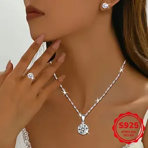 [SilveryMoissaniteSet]Three-Piece925SilveryMoissaniteJewelrySet|PerfectforWeddings,Parties,AndDailyWear,MakingItaSurpriseforChristmasAndMother'sDay[CZ]