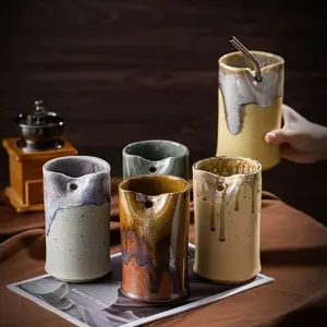 Handmade Ceramic Straw Mug, Vintage Nordic Creative Irregular Straight Cup, Retro Coffee Cup, Unique Design, Perfect for Daily Use