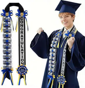 Graduation Money Lei Class of 2026 Ribbon Lei Necklace for Cash Gifts and Candy, Senior High School College Party Supplies Blue and Red Graduation Stole with Money Clips (Color B 1Set) EIRZNGXQ
