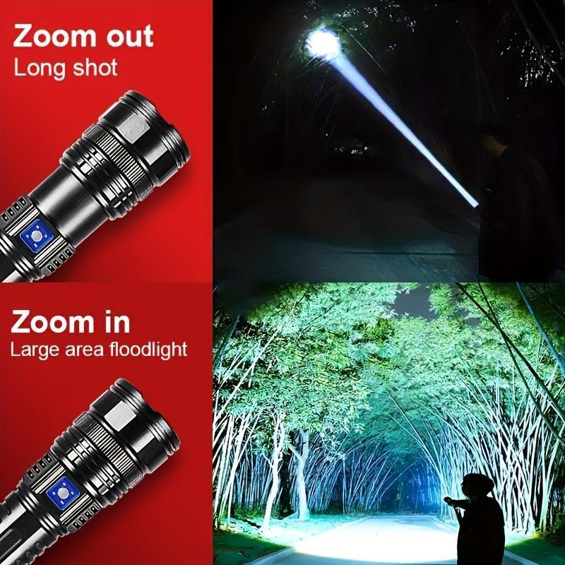 Super Bright Led Tactical Flashlight with 15,000 MAh Battery-Long Distance Lighting, USB Charging, Mobile Power Function and Digital Display, Suitable for Emergency, Camping and Outdoor Adventure