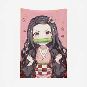 For Demon Slayer Fans & Teens Ultra Soft Plush Nezuko Kamado Classic Pink Kimono Bamboo Mouthpiece Print Throw Blanket Anime Icon Essential Cozy Bedroom Lounge Decor