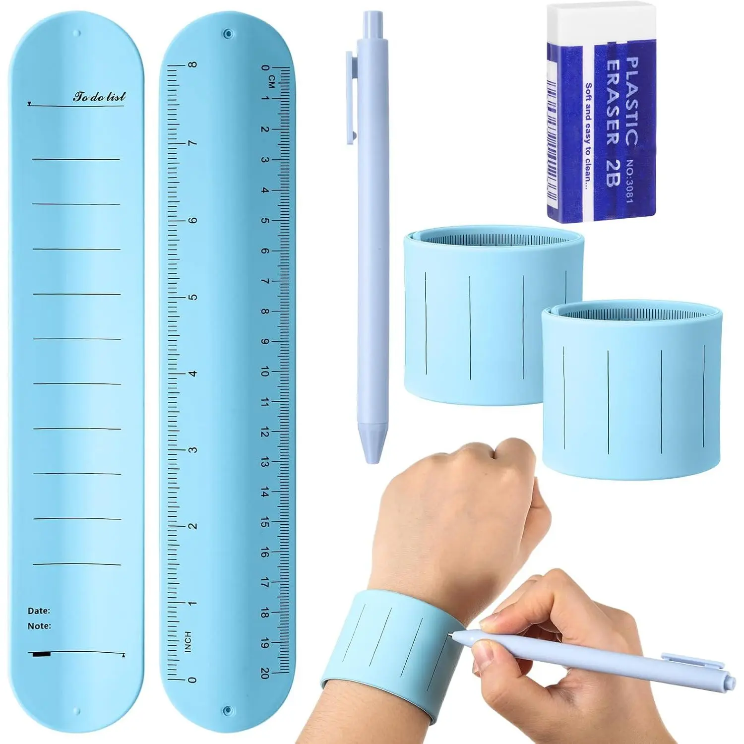 2-Count Nurse Erasable Wearable Notepad Wristband Set - Office Stationery with Writable Surface, Easy to Erase, Task Tracking, Blue, Durable, 23.8cmx4.5cm/9.37inx1.77in, Ballpoint Pen & Eraser, Hospitals Functional Combination, Nurse Week Gift