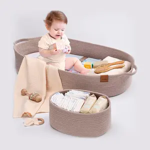 PERABELLA Premium Baby Changing Basket with Soft Foam Pad & Waterproof Cover - Brown