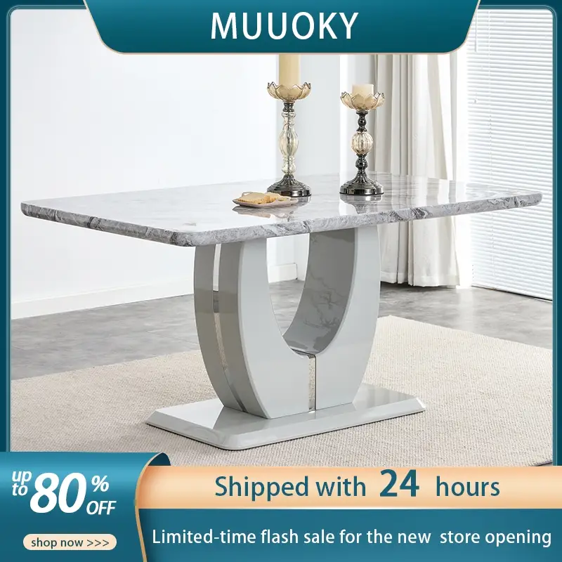 MUUOKY Modern Rectangular Dining Table – Grey Imitation Marble Grain, Suitable for Dining Room, Office, Kitchen dining table set 4