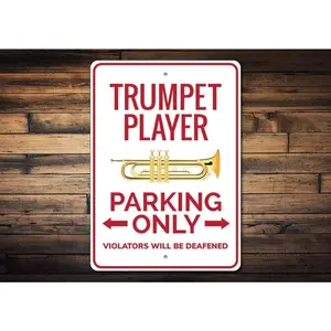Trumpet Player Parking Sign, Trumpet Player Sign, Trumpet Player Gift, Trumpet Sign, Trumpet Decoration, Music Sign Trumpet Gift, Fun Metallic Tin Sign, 8 X 12 Inch, Decorative Plaque