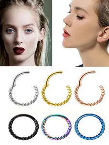 2pcs 316L Stainless Steel High Quality Jewelry Twist Hinged Septum Nose Rings Hoops, Septum Clicker Cartilage Tragus Helix Ear Piercing Jewelry