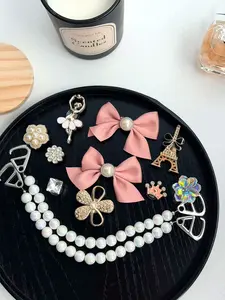 Elegant Girl Style Shoe Buckle Set, Bow Ballet Dancer Eiffel Tower Decorations, Trendy Hole Shoes Accessories, 12 Piece Set Women