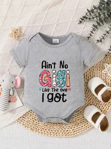 Newborn Summer Short Sleeve Triangle Onesie, Unisex Baby Pajamas, Fun Ain't No Gigi Letter Print, Cute All-In-One Sleepwear, Letter Print Bodysuit, Infant Bodysuit