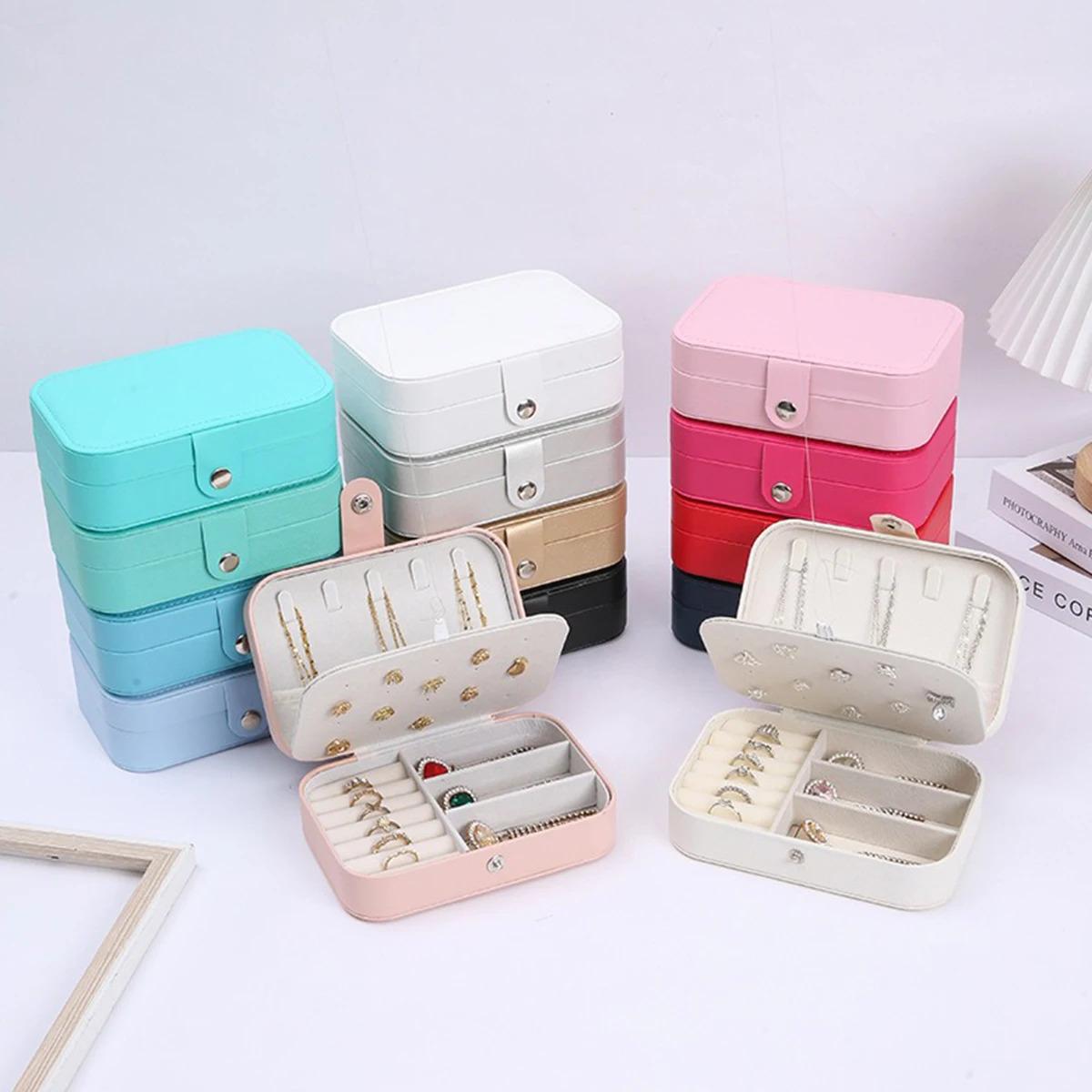 Portable Multi-Compartment Jewelry Box with Velvet Lining - Travel-Friendly Pink Jewelry Organizer for Accessories