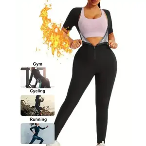 Plus Size Women's 5-in-1 Sauna Sweat Suit - Short Sleeve, Full Zip, Workout Gym Clothing Stretchable Activewear Athletic Training Apparel