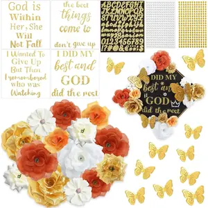 35 count DIY Graduation Cap Decorations Kit, Include Faux Flower  Butterfly Graduation Quote Glitter Sticker  Rhinestone for Grad Hat Topper Cover Craft  (Orange,,White)