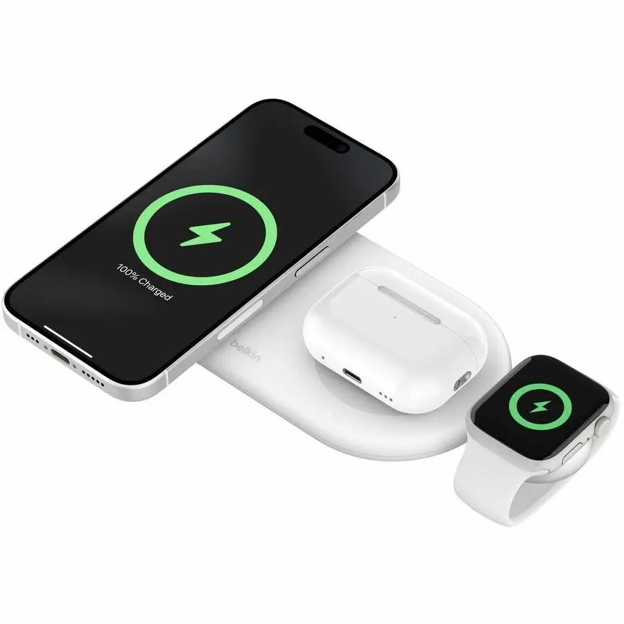 Belkin BoostCharge Pro 3-in-1 Magnetic Wireless Charger, Qi2 15W Electronic Charging Pad for Cellphone, Mobile Phone, Smartphone