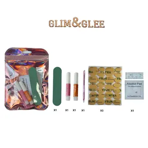 Glim & Glee Luxury Nail Art Kit with Press-ons Tool Pack Nail Stickers Alcohol Pad Nail Bar Jelly Glue & Remover Solid for Manicure