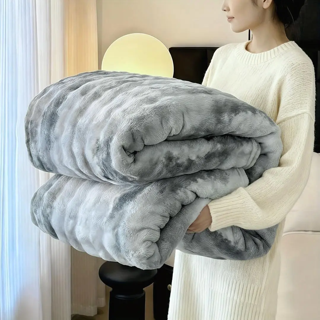 Soft & Warm Ultra-Soft Faux Rabbit Fur Tie-Dye Plush Throw Blanket - Reversible, Machine Washable for All Seasons, Perfect for Sofa, Bed, Living Room, Christmas,, 320GM Random Color