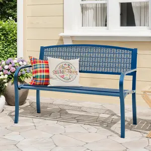 50'' Metal Patio Bench, Outdoor Bench with Curved Backrest, Spine-Friendly Curve Garden Bench Outdoor for Backyard Deck Balcony Park