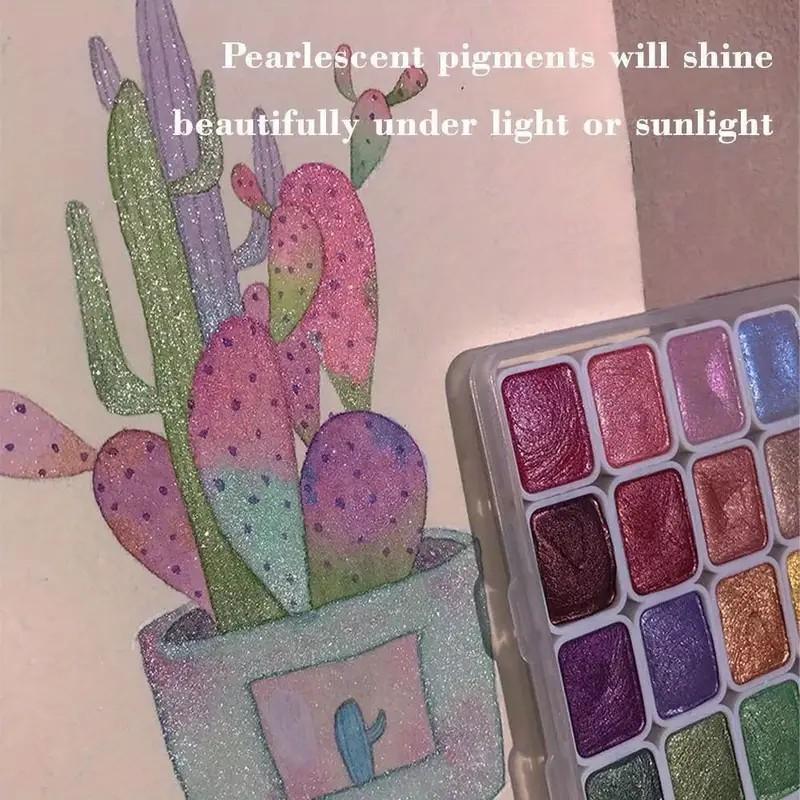 96 Watercolor Painting Set, Shimmer Metallic Watercolor Paints Set, Glitter Watercolor Paint, Art Supplies for Painting, Travel Watercolor Set, Amateur Hobbyists