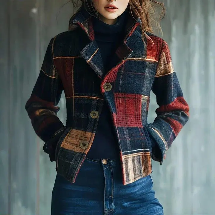 Vintage Women's Blazer With Stand Collar & Single Row Buttons Tailored Jacket For Autumn Winter Casual And Office Wear 95% Polyester 5% Spandex Machine Washable