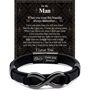 Mens Infinity Knot Bracelet, Christmas Gift for Him To My Man/Son/Dad Leather Bracelet I Love You Mens Bracelet Mens Birthday Gift Boyfriend Husband Couple