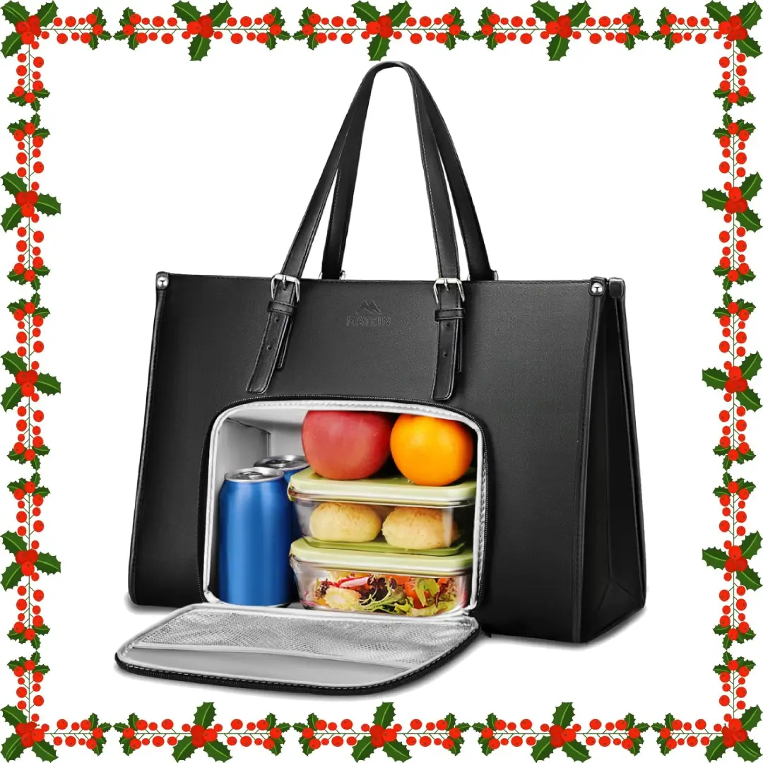 MATEIN Women’s Laptop Tote Work Bag with Insulated Lunch Compartment, 15.6" PU Leather Work Handbag Fashion Lunch Bag, Teacher Bag Gift Idea Lunchbox Summervibes Thermal Bag lunch bags for women Summer Sale