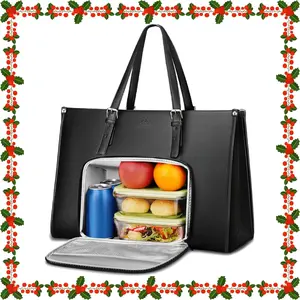 MATEIN Women’s Laptop Tote Work Bag with Insulated Lunch Compartment, 15.6" PU Leather Work Handbag Fashion Lunch Bag, Teacher Bag Gift Idea