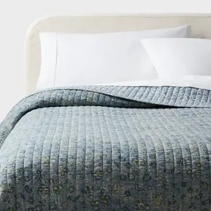 Full/Queen Printed Floral Gauze Reversible Quilt Blue - Threshold