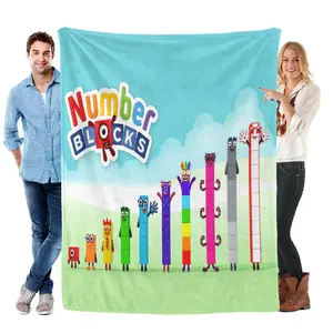 Number Blocks Kids Cartoon Blanket Soft Cozy Educational Throw Blanket Colorful Cartoon Character Fleece Blanket for Boys Girls Bedroom Sofa Bed Gift for Kids Toddlers