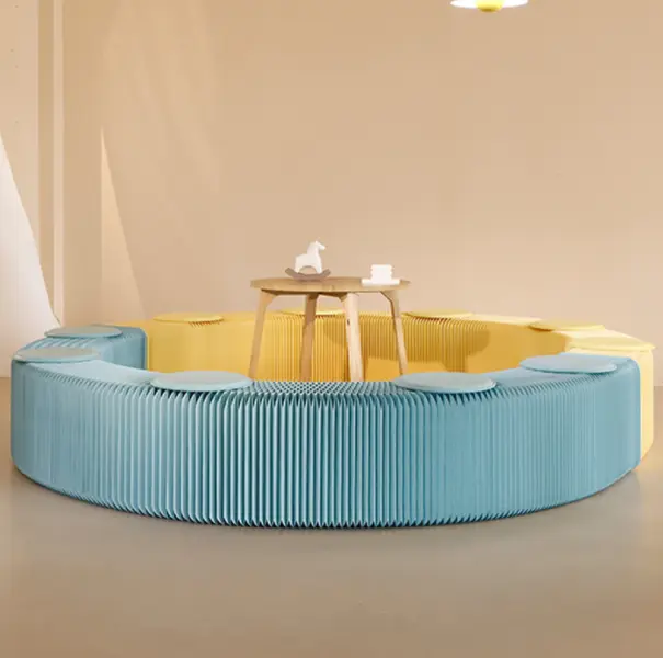 multifunctional, creative, and stylish folding bench that allows for adjustable length and customizable shapes, suitable for various settings such as living rooms, cafés，and bedrooms