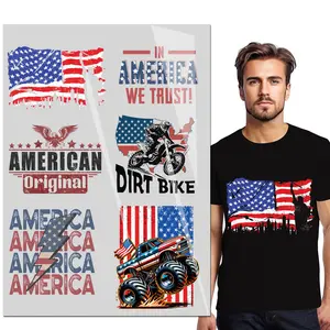 6PCS Vintage 4th July America Design Iron On Transfer T-Shirt Stickers Iron Heat Transfer  Fourth of July Patriotic Transfer Direct to Film Transfer DTF transfers ready to press for shirts