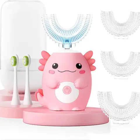 Kids Electric U Shaped Toothbrush - Axolotl Kids Cartoon Sonic Automatic Toothbrush with 6 Brush Heads Full Mouth 6 Cleaning Modes - Age2-15 tiktokshopbacktoschool