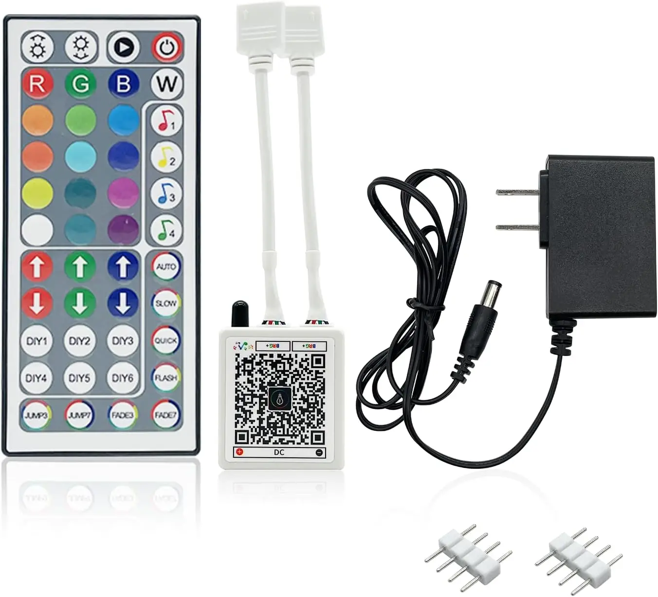44-Key RGB LED Strip Lights Kit with 44-Key Remote Control, IR Receiver, Controller Box, 24V 1.5A 100-240V~50/60Hz Plastic Power Adapter for Indoor Home Improvement Lighting Accessories