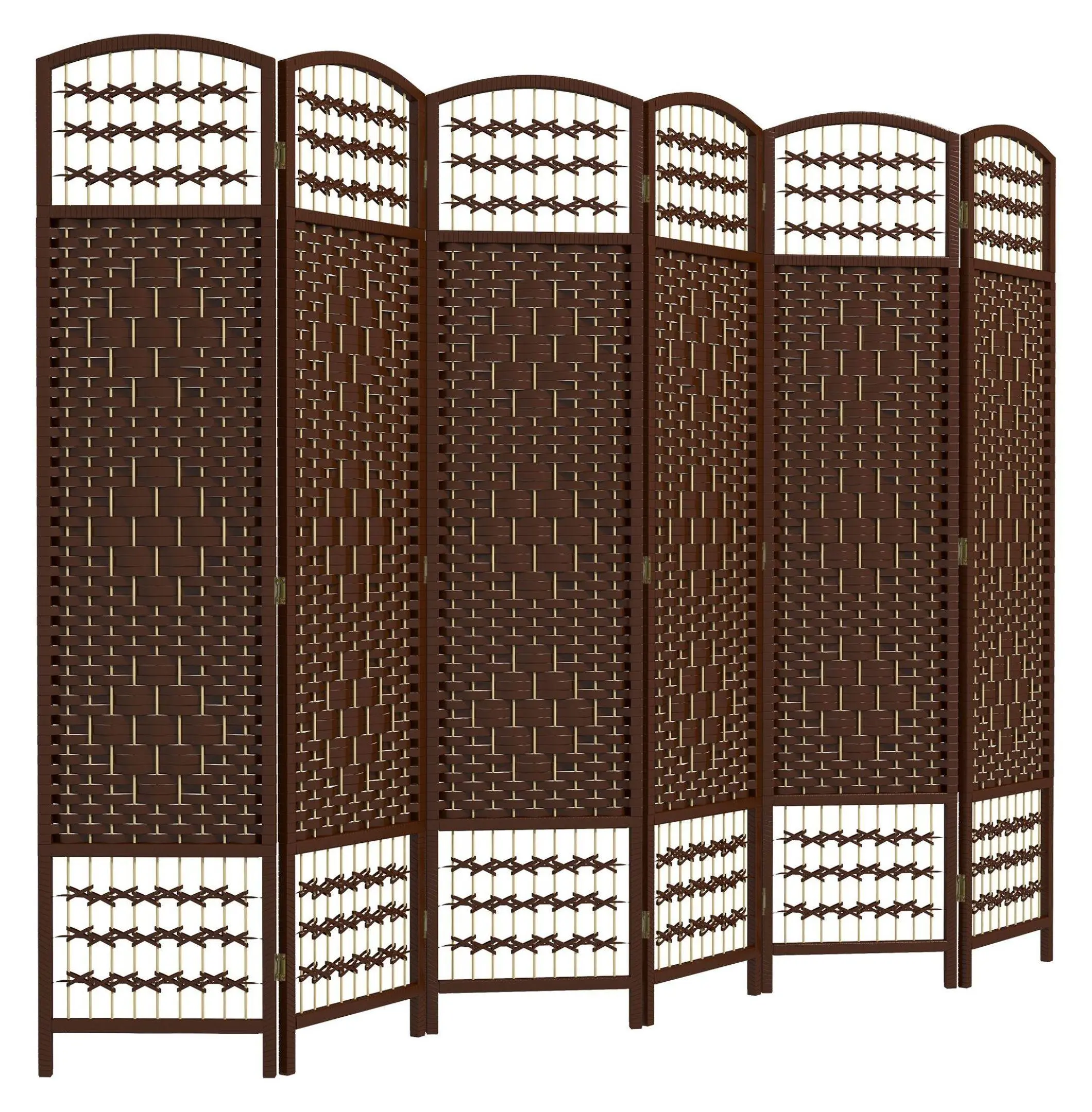 6-Panel Folding Privacy Screen, Brown Woven Fiber Room Divider, Lightweight Portable Partition for Home Office, Bedroom, Instant Setup
