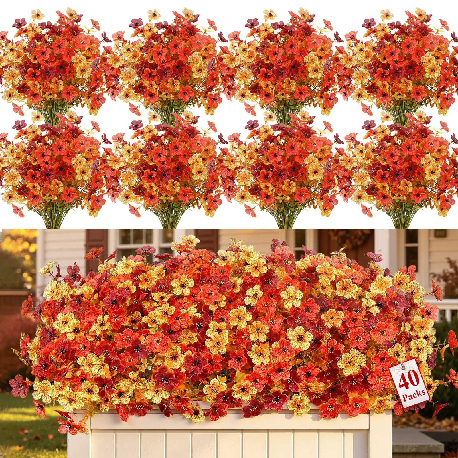SHareconn 24-Bundles Decorative Faux Flowers Set - UV-Resistant Plastic Daisies, Eucalyptus Leaves, Flexible Stems for Shaping, Photorealism, Daily Geometric Home Outdoor Decor (Garage, Birthday Porch Use)